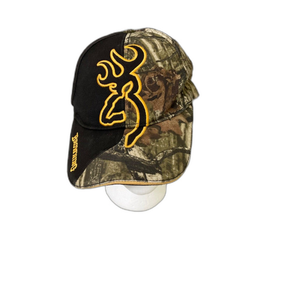 Browning Embroidered Brown Camo Hunting Baseball Cap Hat Adj. Black/ Camouflage - Picture 1 of 6